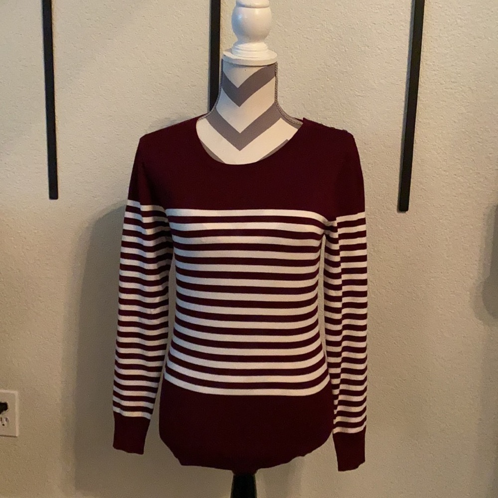 Cielo Maroon and White Stripped Long Sleeve Top- S